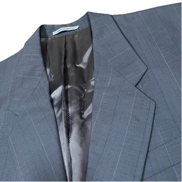 Vintage YSL Yves Saint Laurent Gray Striped 80s Two Button Blazer Made in France - Picture 2 of 14